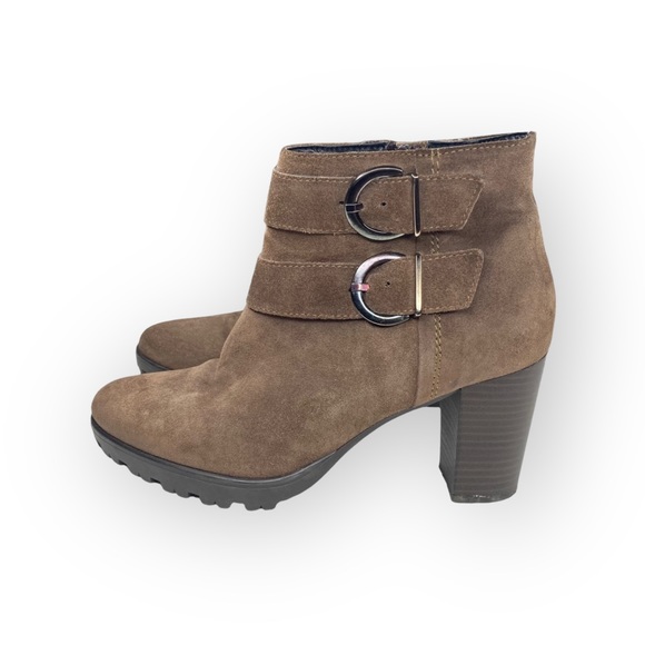 Easy’n Rose  Buckled Lug Sole Heeled Moto Chelsea Boot  Taupe Suede 39 8.5M 9M - Picture 6 of 16